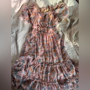 Square neck floral midi dress